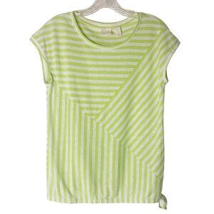 Chico's Linen Blend Stripe Patchwork Tie Short Sleeve Top Women’s Size Small